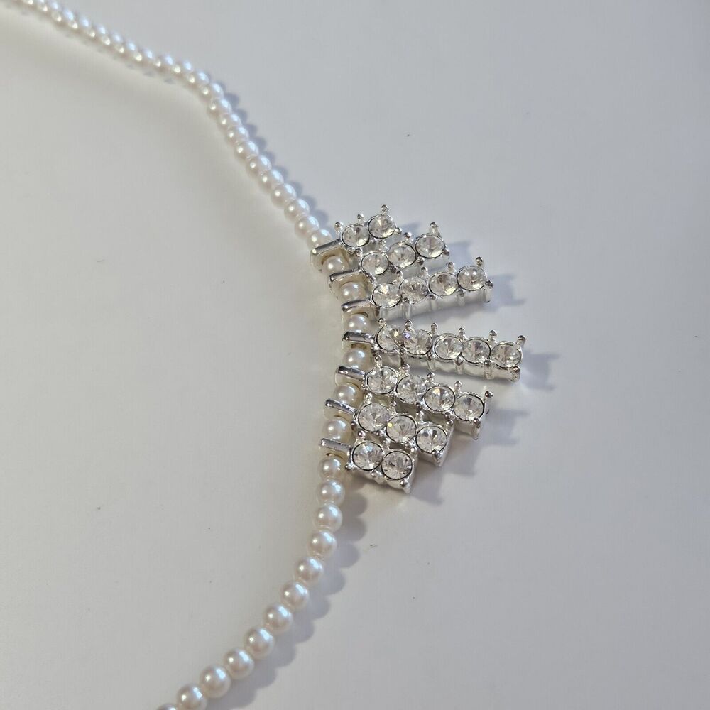 Napier Silver Tone Faux Pearl And Rhinestone Necklace 16-18" - Picture 13 of 14